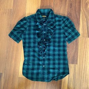 Rugby Ralph Lauren Short Sleeved Ruffled Plaid Shirt, size 2